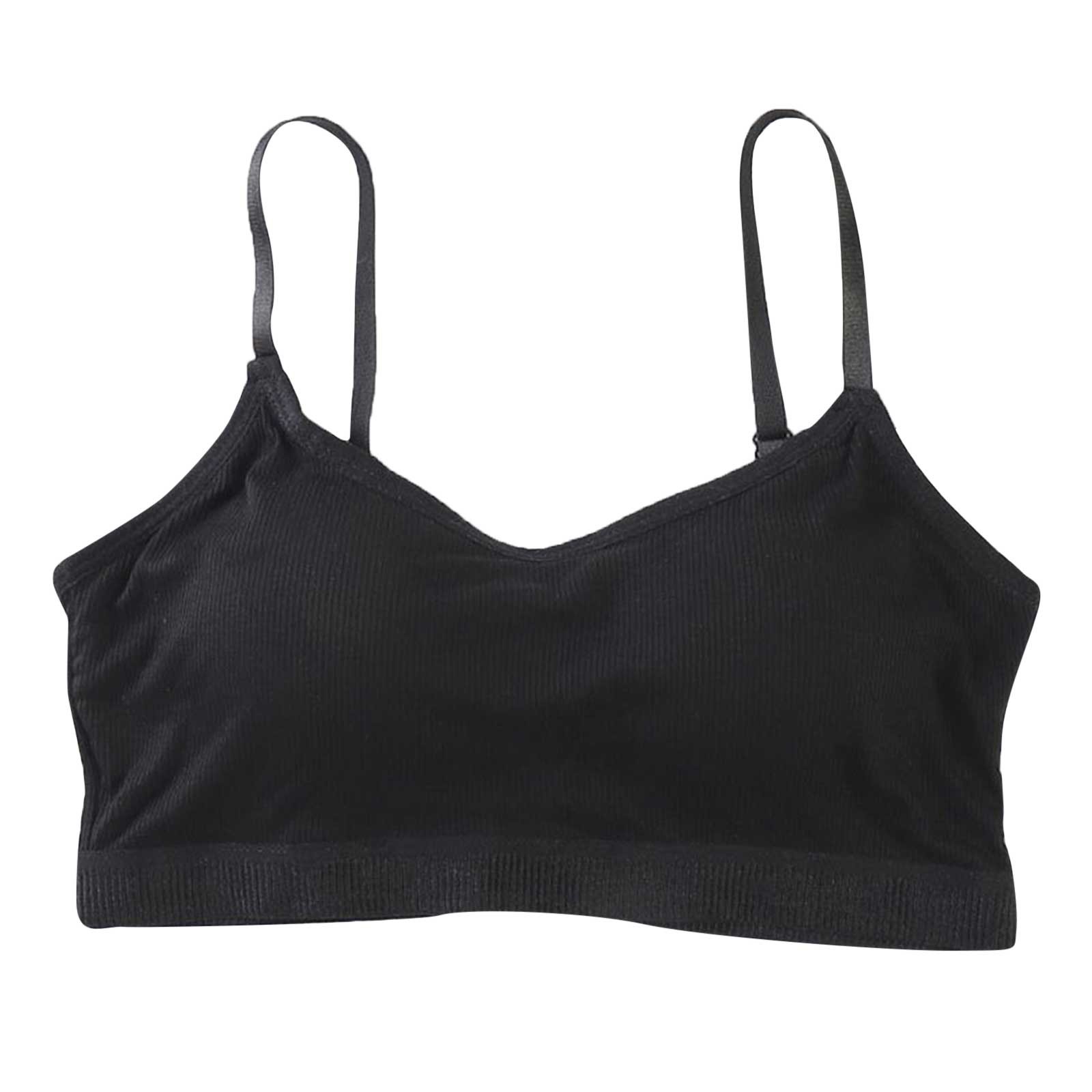 CAICJ98 Girls Training Bras Teens Sports Bras for Kids Cotton Wireless Light Padded Bralette Black,One Size(10-16Y)